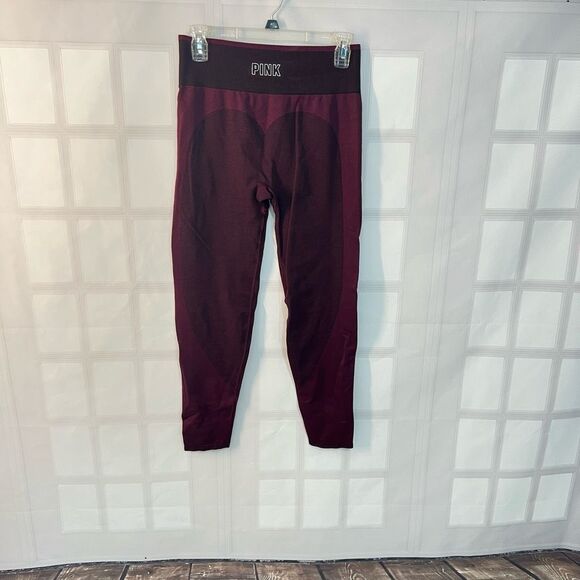 PINK Victoria's Secret Burgundy Wide Waistband Seamless Leggings Size Large - Picture 5 of 10